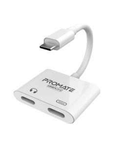 PROMATE UniSplit-C 2-in-1 Audio & Charge USB-C Adapter - White