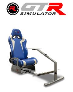 GTR Simulator Touring Model Simulator with Silver Frame and Adjustable Leatherette Racing Seat - Blue/White