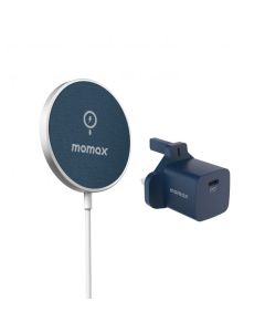 Momax Oneplug 20W Mini USB-C Charger & Q.MAG Magnetic Wireless Charger (SET)- Blue