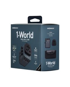 MOMAX 1-WORLD TYPE-C PD+3USB AC TRAVEL ADAPTER- BLACK