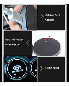 LED CAR LOGO CUP LIGHTS UP HOLDER USB CHARGING 7 COLOURS FOR HYUNDAI
