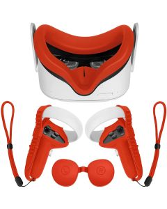 TOMSIN Oculus Quest 2 Touch Controller Grip Cover with Silicone Cover, Protective Lens Cover, Silicone Handle Strap, Light Proof Sweatproof Anti-Pull Accessory Set (Red)