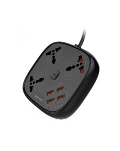 Porodo Power Socket 4USB Port With 3 Universal Power Sockets - Black