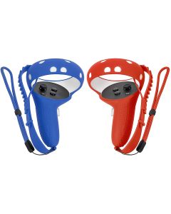 Tomsin Touch Controller Grip Cover for Oculus Quest 2, Anti-Throw Handle Silicone Sleeve Oculus Quest 2 Accessories with Adjustable Wrist Knuckle Strap (Left Blue and Right Red)