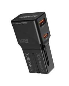 Promate Sleek Universal Power Plug With Power Delivery and Quick Charge Triplug-PD18 -Black