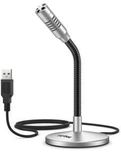 FIFINE K050 Mini Gooseneck USB Microphone - Desktop Microphone for Computer Laptop PC - Silver