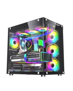 Lovingcool Ufo Ii Tempered Glass Panoramic Rgb Gaming Pc Case - Black (Pre-installed 10 Fan)