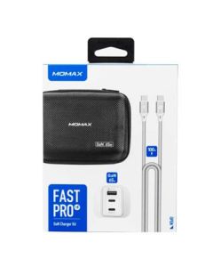 Momax Fast Pro Gan Charger Kit (Carrying Case + 65w 3port Uk Plug + Type-C to Type-C Cable ) - White