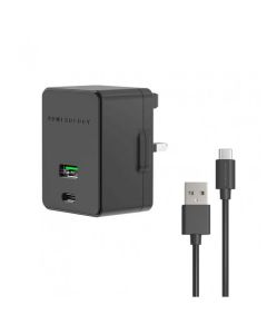 Powerology Dual Port Ultra-quick PD Charger 36w Type-C Cable 1.2m - Black