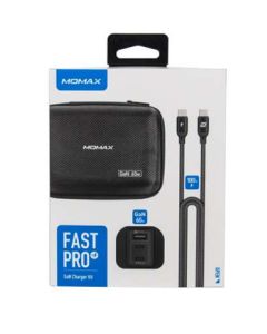 MOMAX FAST PRO GAN CHARGER KIT (CARRYING CASE + 65W 3PORT UK PLUG + TYPE-C TO TYPE-C CABLE) - BLACK