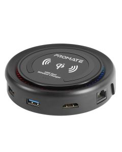 Promate CenterHub All-in-One USB-C™ Hub with 100W Power Delivery & 10W Qi Wireless Charger