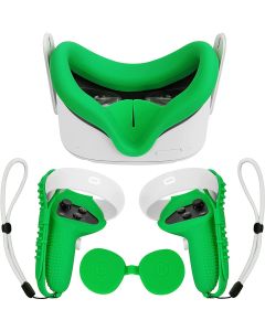 TOMSIN Oculus Quest 2 Touch Controller Grip Cover with Silicone Cover, Protective Lens Cover, Silicone Handle Strap, Light Proof Sweatproof Anti-Pull Accessory Set (Green)