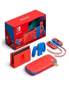 Nintendo Switch Mario Red & Blue Edition Console + Case.