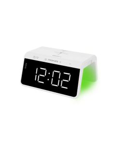 PROMATE TimeBridge-Qi Multi-Function LED Alarm Clock with 10W Wireless Charger - White