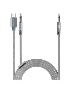 PROMATE AUXLink-CM 2-in-1 USB-C/3.5mm to 3.5mm AUX Audio Cable - 120 CM - Grey