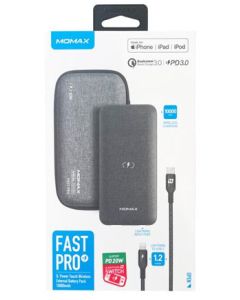 Momax Fast Pro Q.Power Touch Wireless Battery Pack 10000mAh with Lightning Cable (Dark Grey)