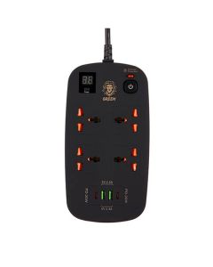 Green 4 AC 2 USB & 2 USB-C PD 40W Multiport Smart Power Socket 3500W 3M - Black