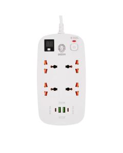 Green 4 AC 2 USB &amp; 2 USB-C PD 40W Multiport Smart Power Socket 3500W 3M-White