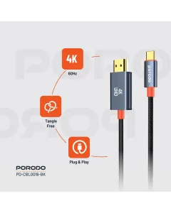 Porodo Woven Cable Type-c To Hdmi - Black