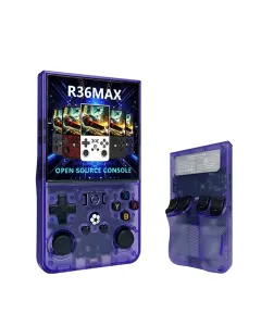 R36 Max Retro Handheld Game Console With 64g Built-in 10000+ Games - Transparent Purple
