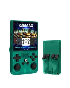 R36 Max Retro Handheld Game Console With 64g Built-in 10000+ Games - Transparent Green