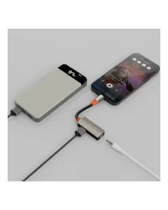 Porodo Audiolink Duo Lightning + 3.5mm Jack Audio And Charge Splitter - Black & Orange