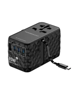 Powerology Universal Gan 85w Super Charger Retractable Type-c Cable - Black