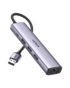 Ugreen Usb3.0 To 3×usb3.0 +rj45 (1000m) Ethernet Adapter Type-c Power Supply