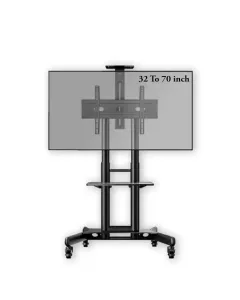 Gamvity Trolley With Wheels Adjustable Height Mobile Tv Mount Stand Height Adjustable Lcd Screen Floor Stand Carts With Dvd Shelf (32-70inch)