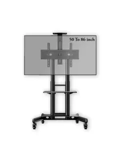 Gamvity Trolley With Wheels Adjustable Height Mobile Tv Mount Stand Height Adjustable Lcd Screen Floor Stand Carts With Dvd Shelf (50-86inch)
