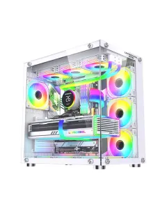 Lovingcool Ufo Ii Tempered Glass Panoramic Rgb Gaming Pc Case - White (Pre-installed 10 Fan)