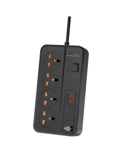 Porodo Blue 4 AC Power Strip - Black