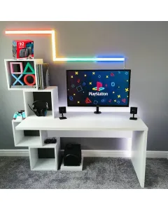 Gaming Desk With Detachable Cube Shelves – White