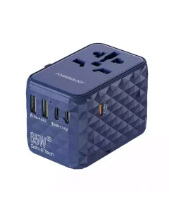 Powerology Universal Multi-port Travel Adapter Pd 65w ( 3x Type-c / 2x Usb-a Ports ) - Blue