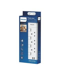 Philips Extenstion 3 Bs Outlets Indv. Switch  With 2 USB - 2M Cord
