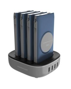Powerology 4 in 1 Wireless Power Bank Station 10000mAh with Built-In Cable ( Lightning & Type-C ) PD 20W - Blue