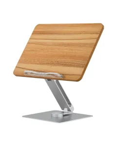 Rotatable 360° Adjustable Book Tablet & Laptop Stand Holder - Wood Brown Aluminum Body