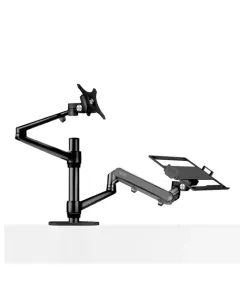 Gamvity Aluminum Height Adjust Desktop 17-32 Inch Monitor Mount Gas Spring Arm+12-17 Inch Laptop Holder Stand Full Motion Ol-3l Pro- Black