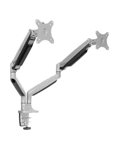 Dual Arm Monitor Mount Desk Stand Full Motion Aluminum 17-32 Inch Monitor Holder Gas Spring Arm Oz-2 - Silver