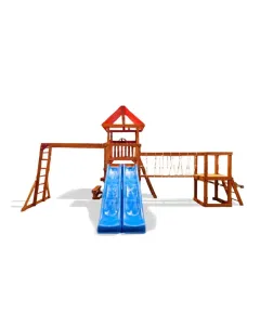 Dp Bridgeport Wooden Swing Set With Climbing Wall