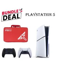 PS5 Slim Disc Console (R2) Bundle – Includes Controller + Carrying Bag Red