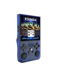 R36 Max Retro Handheld Game Console With 64G Built-in 10000+ Games - Transparent Blue