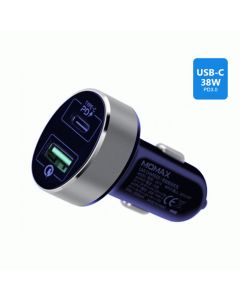 MOMAX UC10 Dual-Port QC3.0 with Type-C PD Fast Car Charger (38W) - Blue