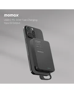 Momax 1-power F.pass⁺ 10000mah Magnetic Battery Pack With Built-in Cable - Black