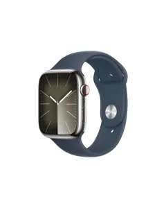 Apple Watch Series 9 Gps + Cellular 45mm Silver Stainless Steel Case With Storm Blue Sport Band - M/l