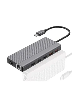 Powerology 12in1 Usb-c Hub Hdmi Type-c 100w Pd Ethernet Vga Usb Sd Microsd 3.5aux - Dark