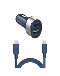 MOMAX 2 IN 1 USB-C PD Car Fast Charger 20W with Lightning Cable 1.2m - Blue