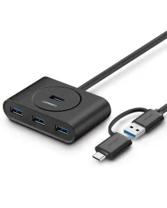 Ugreen 4 Port Usb 3.0 Hub With Type-c Adapter 1m - Black