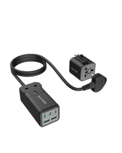 Ravpower 75w Power Strip 5-port With Ac Outlets Uk Plug + Travel Charger Adapter - Black