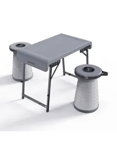 Porodo Camping Foldable Desk And Led (White/yellow) Stool Set - Grey